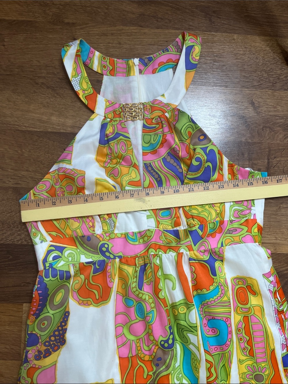 Trina Turk Silk Dress Halter Neck Psychedelic Mod Floral Size 8 - Picture 8 of 11